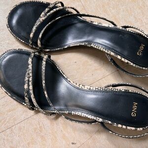 Mango Strappy snake skin kitten heel